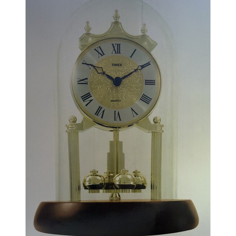 Timex Anniversary Clock Westminster Chime Glass Dome Pendulum New Open Box